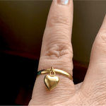 Puffy Heart Drop Ring - 14k Gold - Vintage