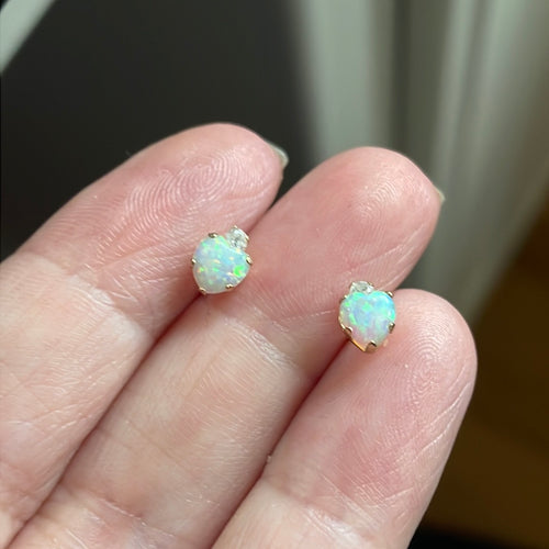 LabCreated Opal Earrings RoundCut 14K Yellow Gold  Jared