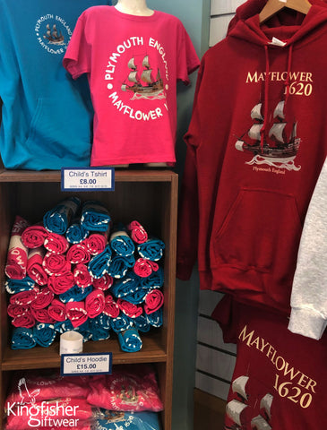 Mayflower-plymouth-T-shirts-on-display-created-by-Kingfisher-Giftwear