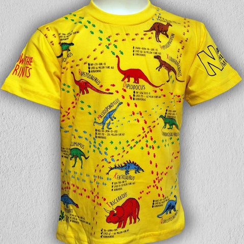Follow in the footsteps of dinosaurs T-shirt designed for the Natural History Museum by Kingfisher Giftwear