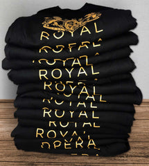 Royal Opera House black and gold t-shirts stacked from Kingfisher Giftwear