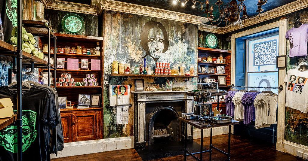 The well-stocked gift shop at Mary Shelley’s House of Frankenstein