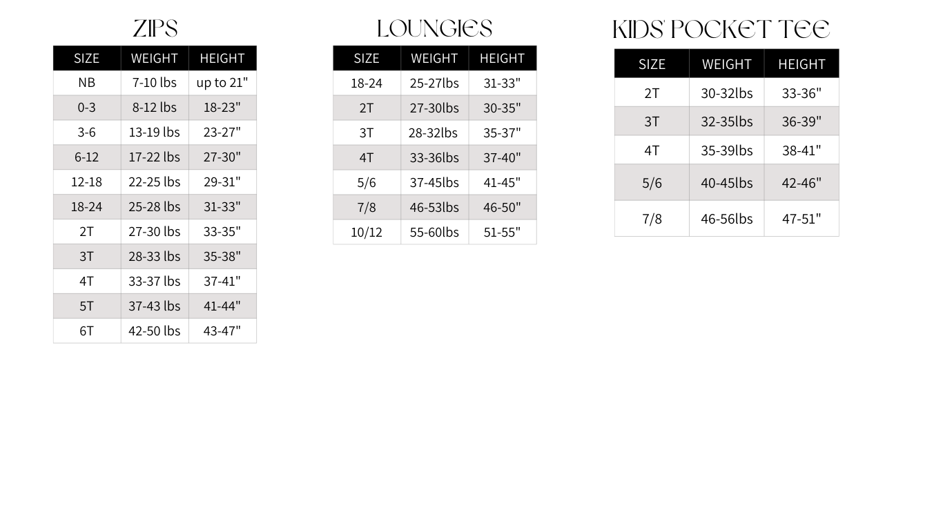 Sizing guide - 55 Collection