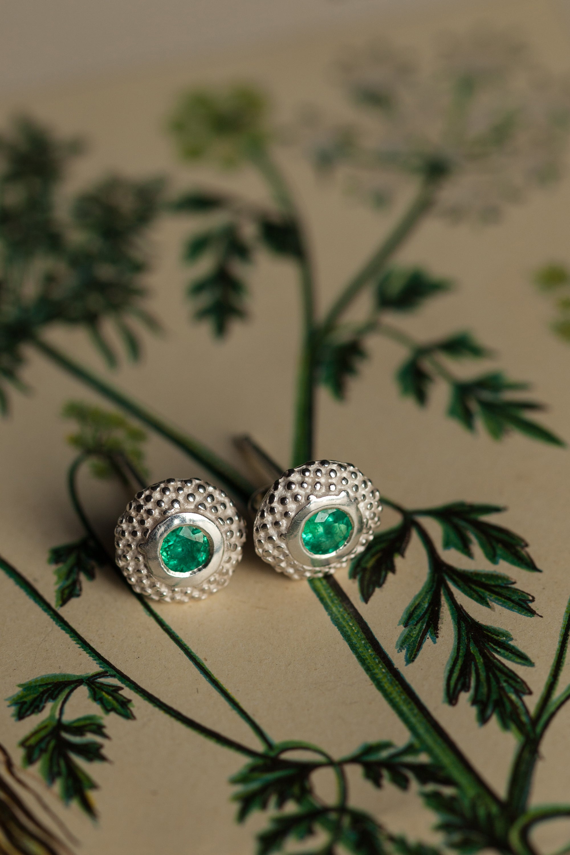 Catherine Hills Jewellery emerald birthstone bobbled pollen studs