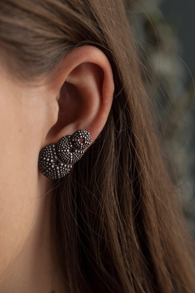 My Urchin Earrings worn in oxidised silver