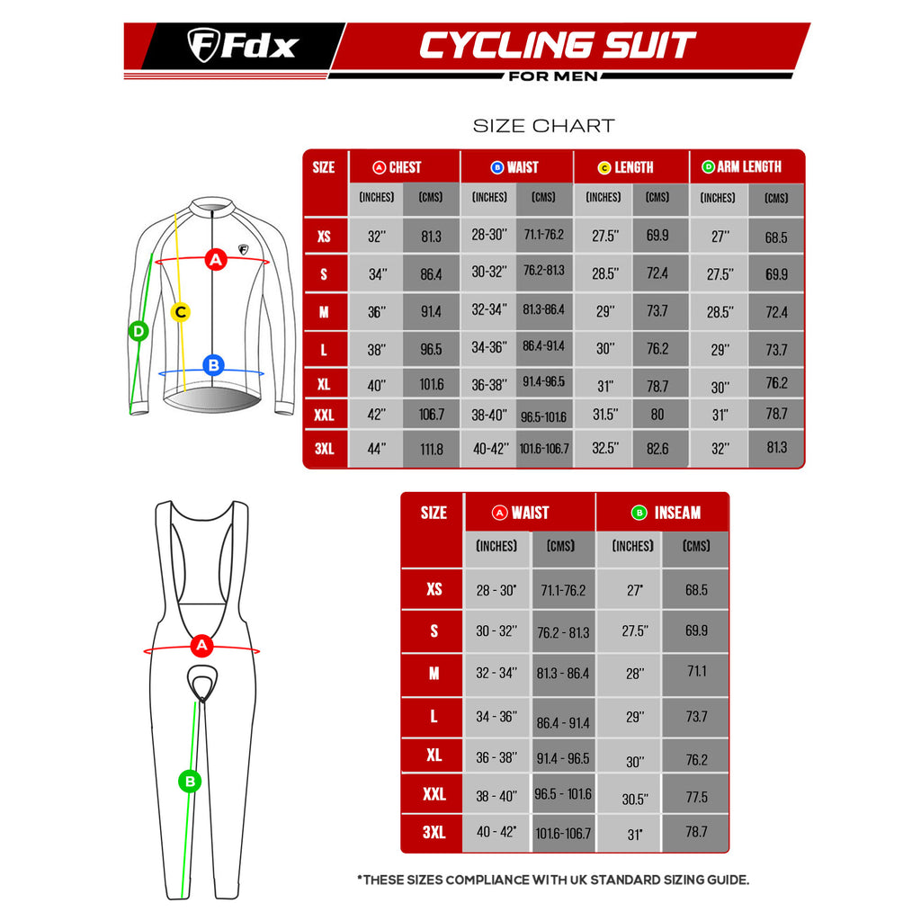 Size Chart for Men's Winter Cycling Set - FDX Sports US