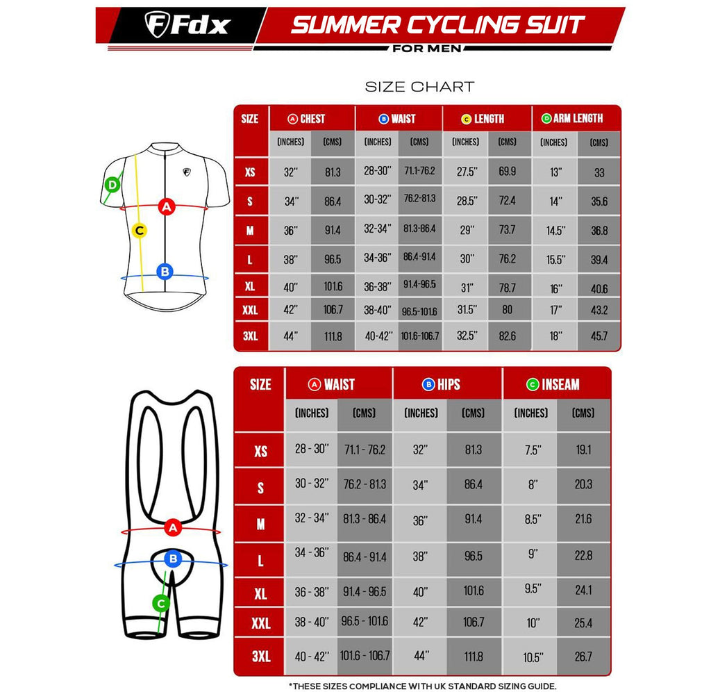 Size Chart for Men's Summer Cycling Set - FDX Sports US
