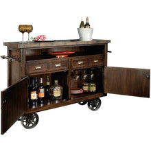 Load image into Gallery viewer, Howard Miller - Barrows Bar Cabinet - Bar Cart with open doors, liquor bottles and glasses hanging from stemware holder