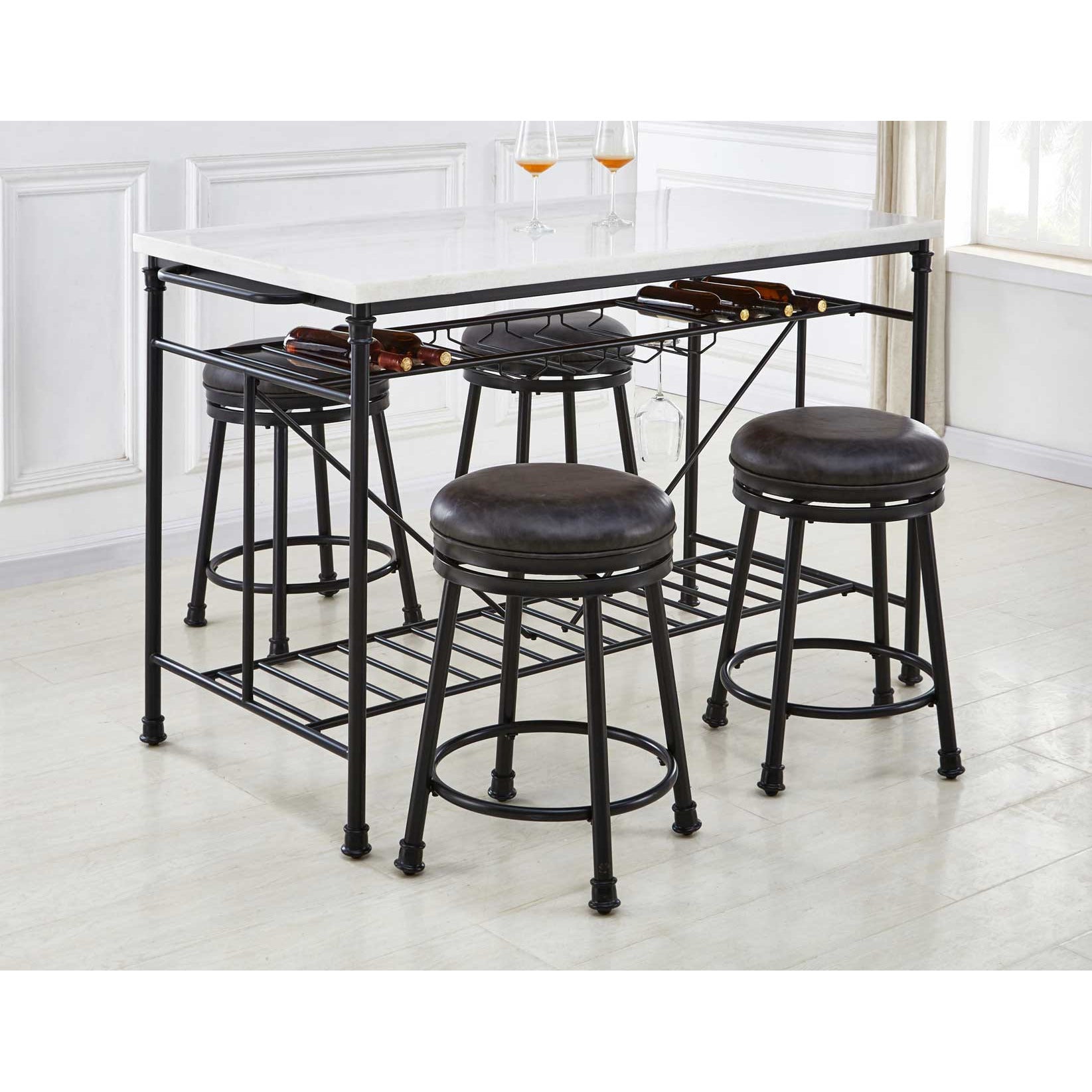Claire White Marble Pub Set - 5 Pc Bundle (Table + 4 Stools)