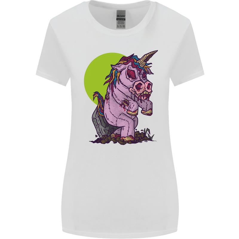 A Zombie Unicorn Funny Halloween Horror Womens Wider Cut T-Shirt White