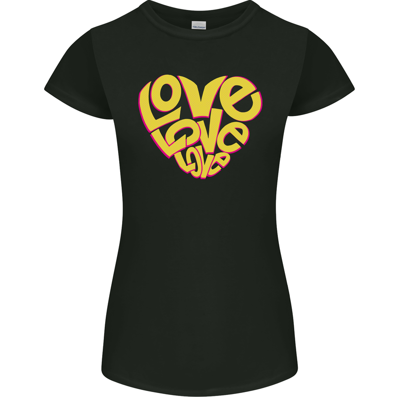Love Word Art Heart Shape Anti-War Hippy Womens Petite Cut T-Shirt Black
