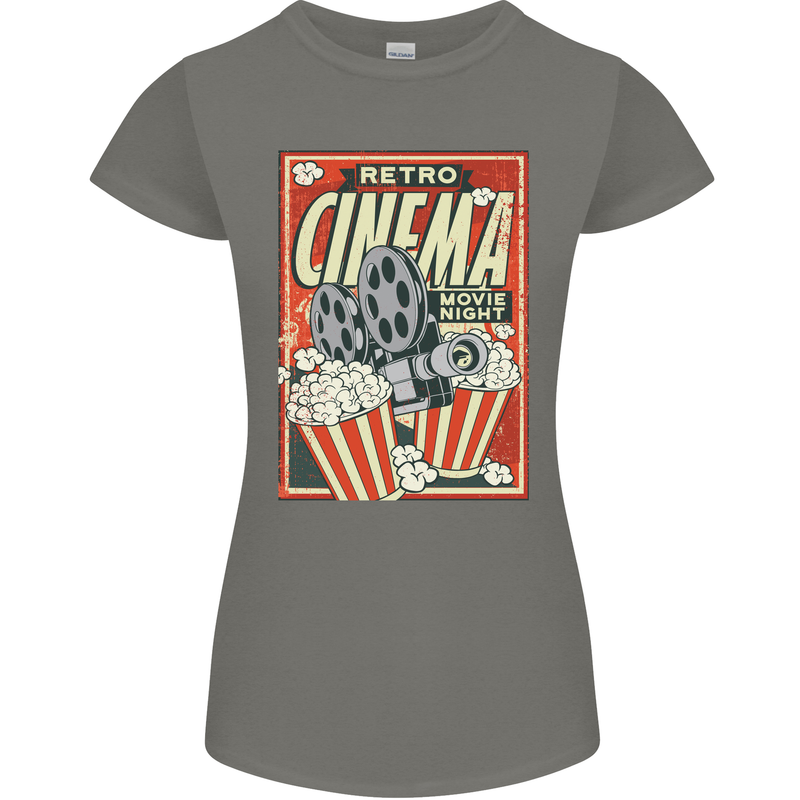 Retro Cinema Movie Night Films & TV Womens Petite Cut T-Shirt Charcoal