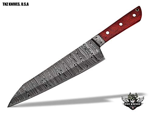 Prime Damascus Chef Knife, Sharp Kitchen Knives, Professional Meat Cutting Knife for Chefs, Best Handmade Gift (Rose Wood with Spacer) (Rose Wood)