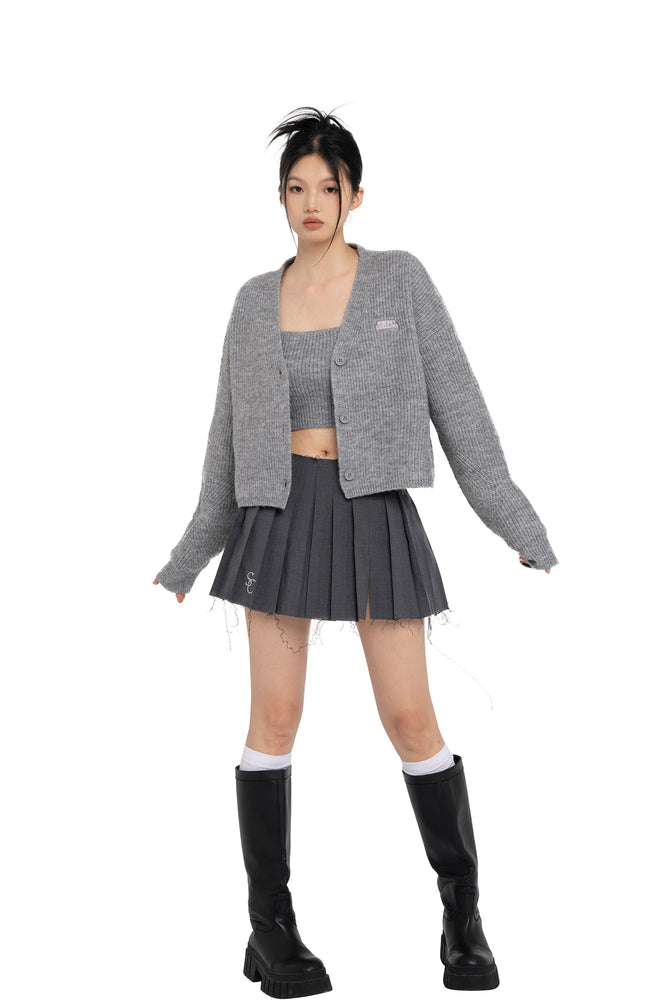 Pleated Denim Mini Skirt, Small by Sorella Boutique