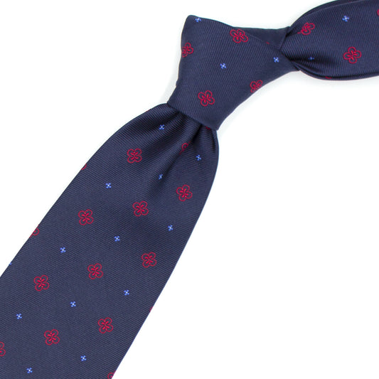 Cravatta blu con fiori rossi e bluette