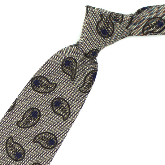 Beige tie with brown and blue paisleys