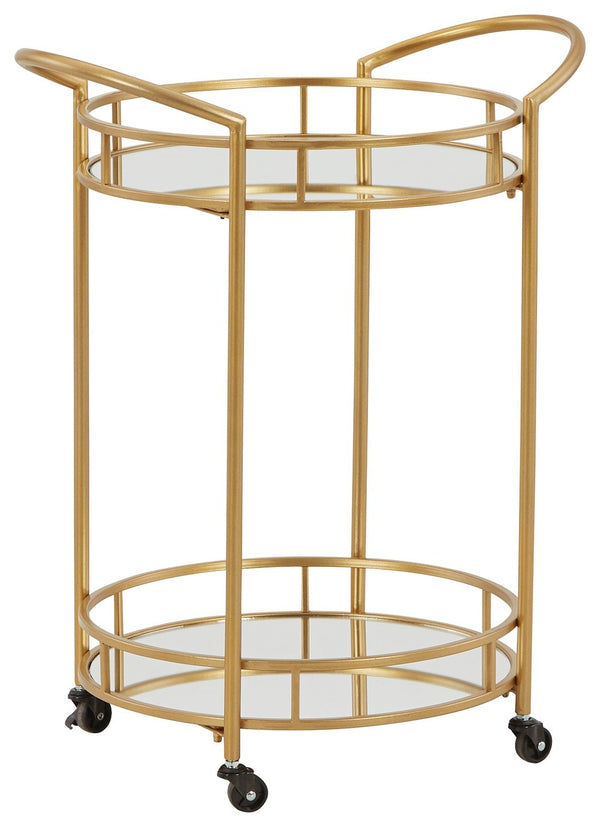 Sauder 417828 International Lux Bar Cart, Glass Satin Gold Finish