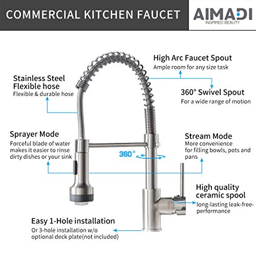 Modern Kitchen Faucet Pull Down Sprayer,Stainless Steel Single Handle  Kitchen Sink Faucet with LED Light,Brushed Nickel
