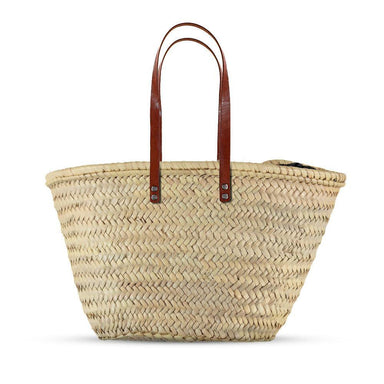 Two Tone Woven Stripe Straw Tote Bag with Leather Straps -  (782904)