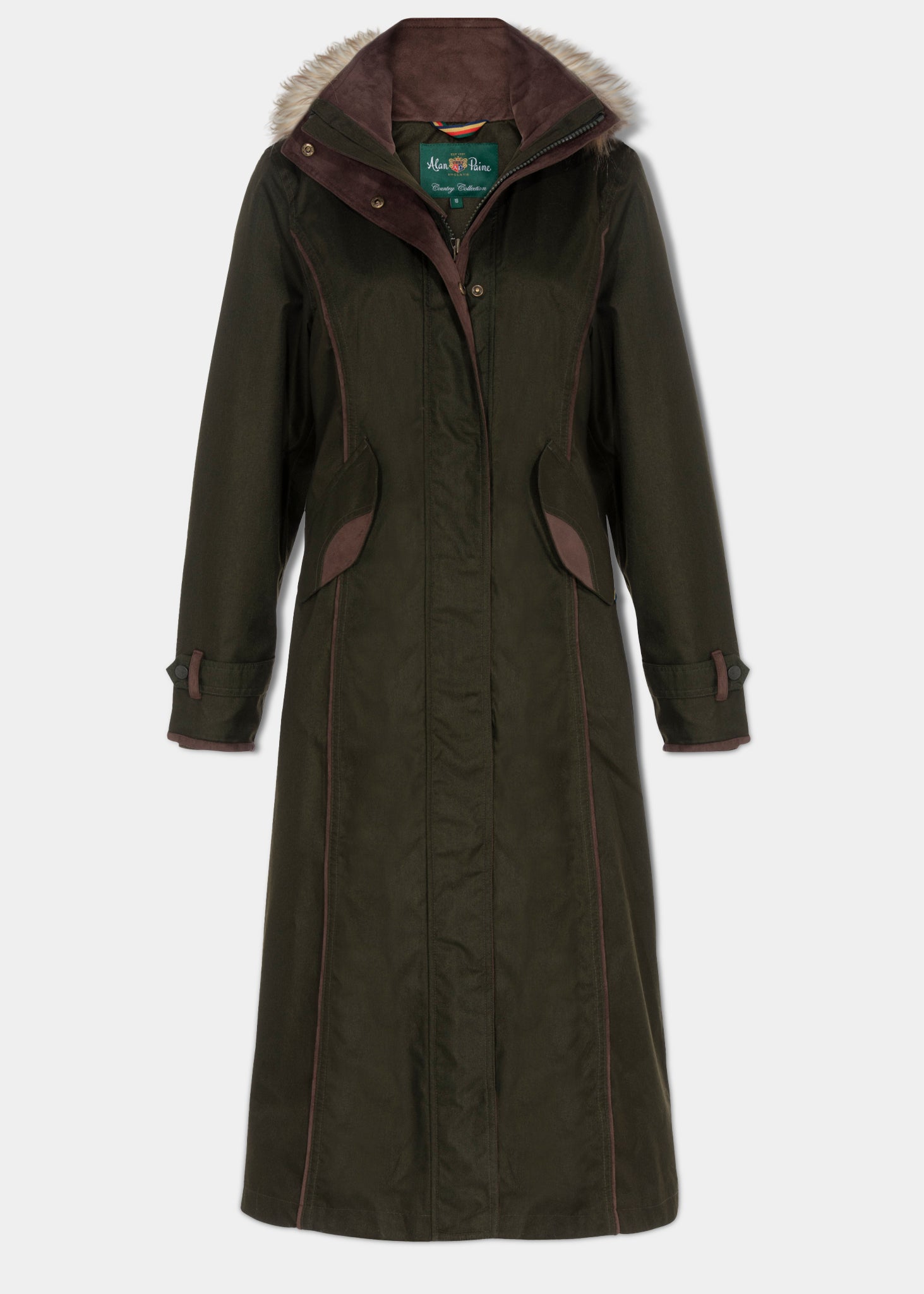 ladies waterproof long coat woodland