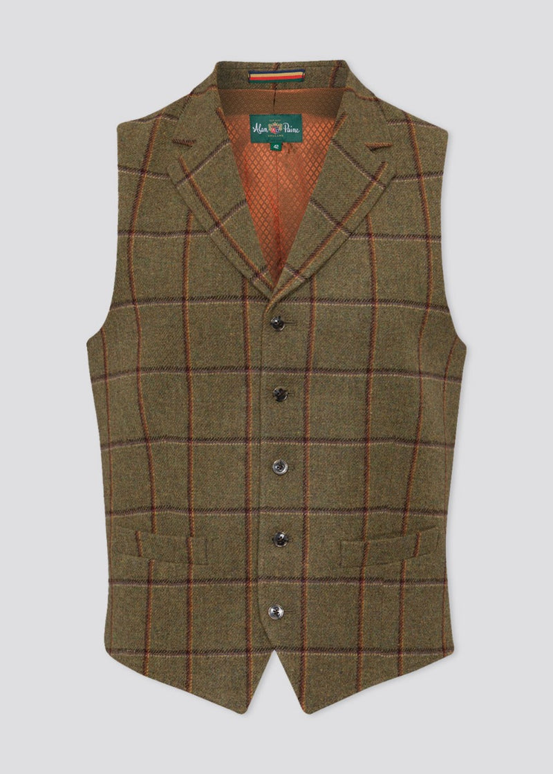 Surrey Men's Tweed Waistcoat In Olive | Alan Paine UK
