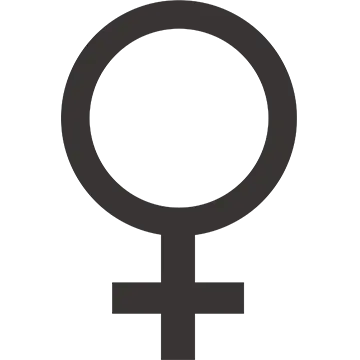 Black and white female gender symbol with abstract lines.