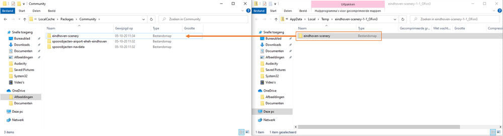 Verplaatst de scenery naar de Flight Simulator community folder
