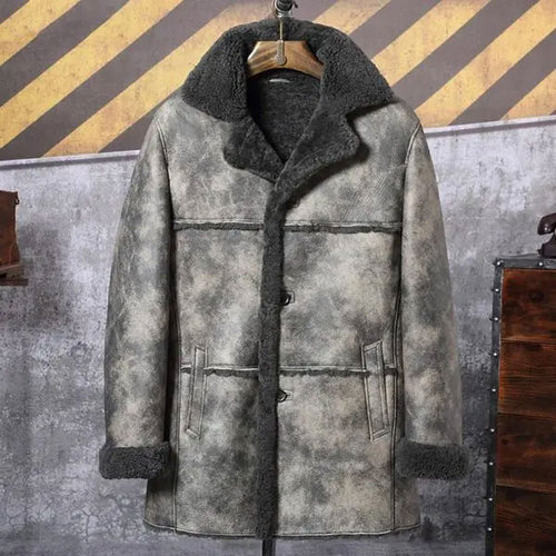 Shearling Bomber Aviator Leather Trench Coat | Men's Shearling Coats