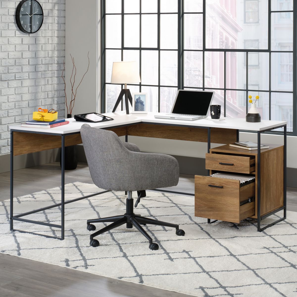 Industrial L-Shaped Home office desk with white accents – Lush Home  Interiors