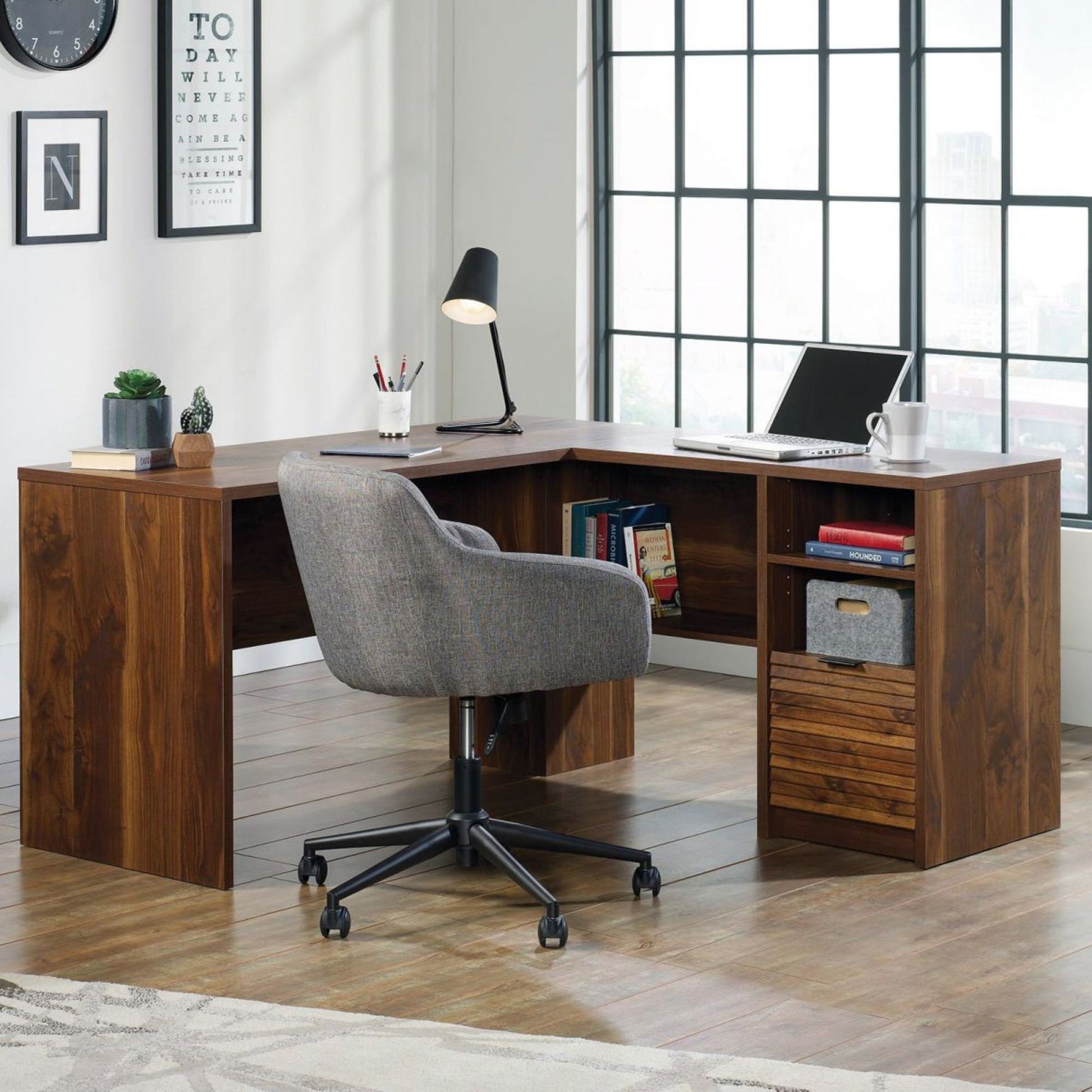 Retro / Mid Century style home office L-shaped office desk in Walnut f –  Lush Home Interiors