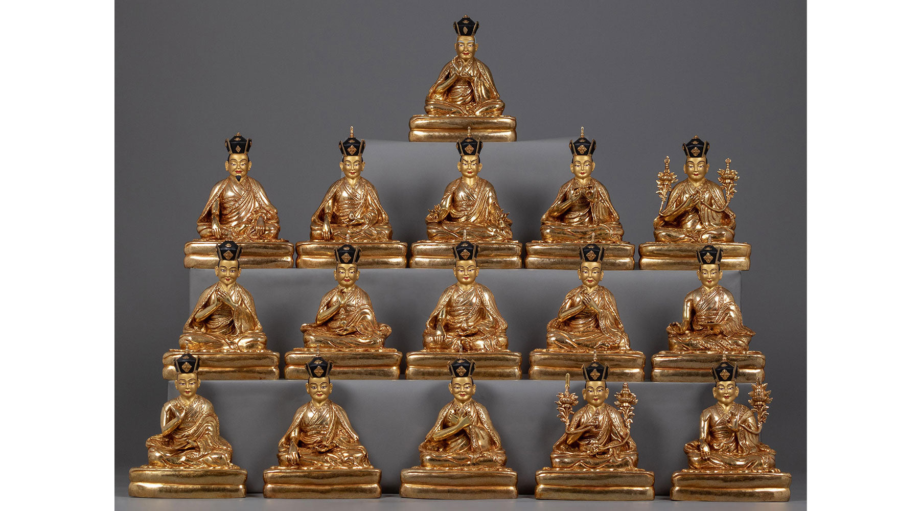 16 karmapa gold gilded statue set tibetan buddhism