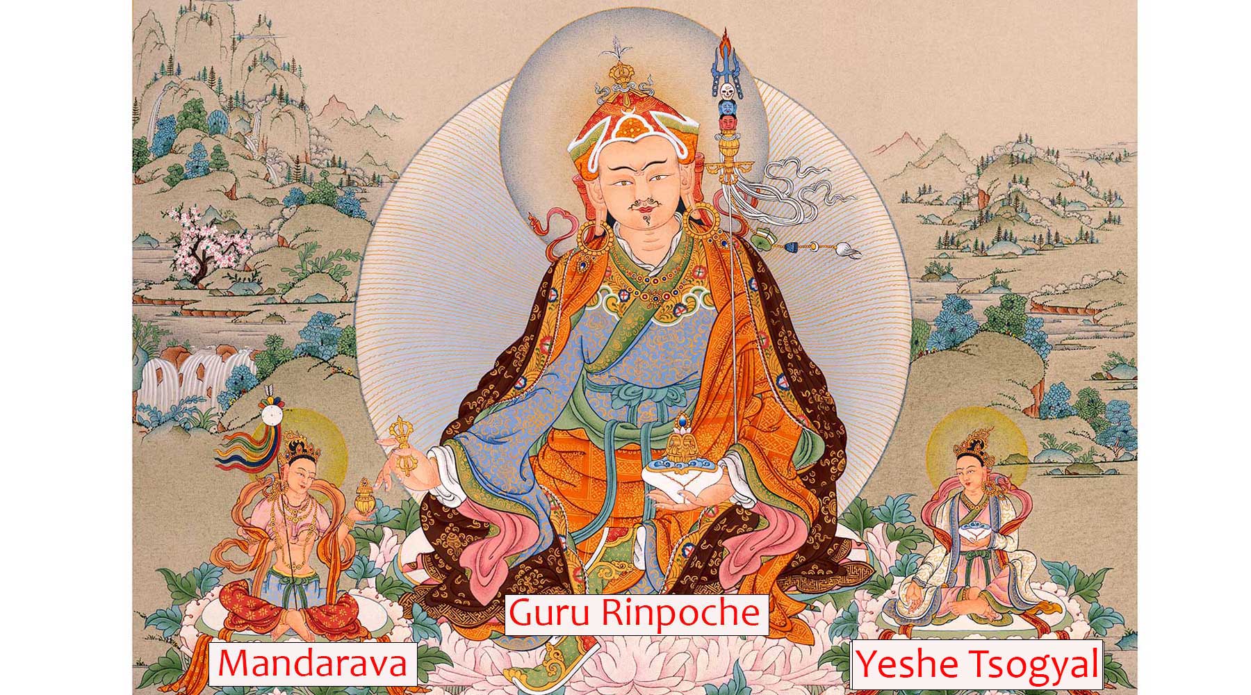 Two-consorts-of-guru-rinpoche-thangka-painting