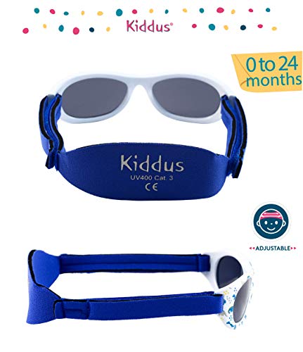 Gafas de sol Baby para bebés y NIÑOS desde 0 años, protección UV, MUY CÓMODAS gracias a la SUAVE banda ajustable, el regalo ideal para nacidos. (Dino). Kiddus – maxjardin