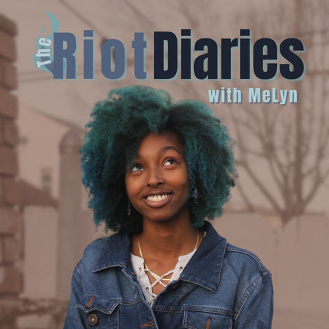 The Riot Diaries With MeLyn Cover (MeLyn looking up at title and smiling)