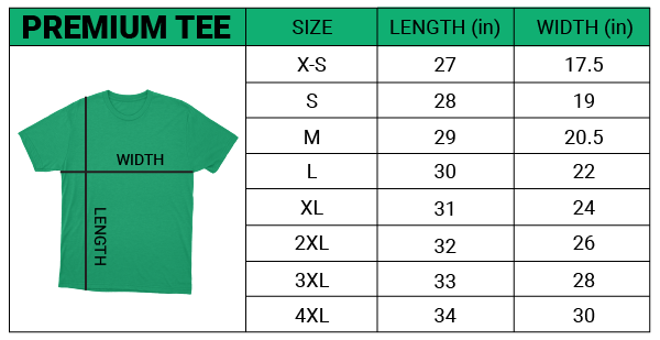 premium tee size guide