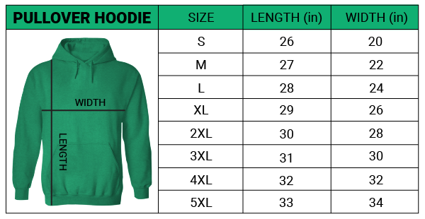 Pullover Hoodie Size guide