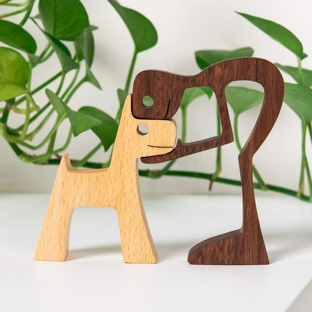 A Woman And Pointy Ears Dog Wood Sculpture T286 HN590 — GeckoCustom