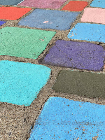 concrete squares painted in rainbow colors
