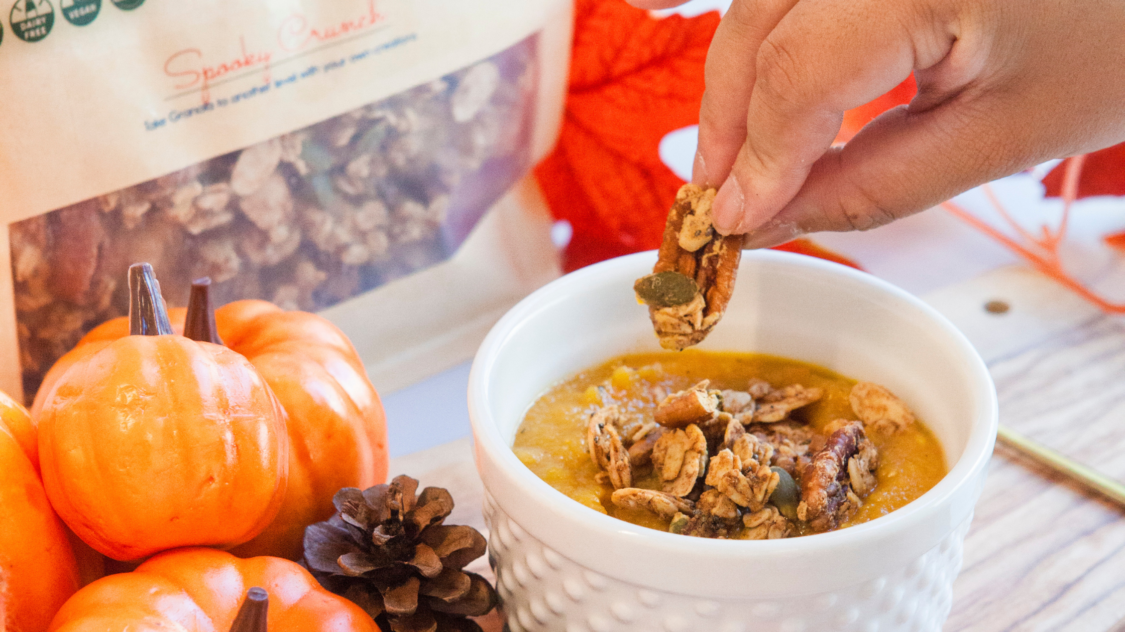 Butternut Squash Soup topped with Pumpkin Spice Granola