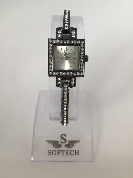Diamante Square Black Quartz Wrist Watch 0