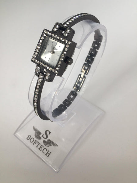 Diamante Square Black Quartz Wrist Watch 1