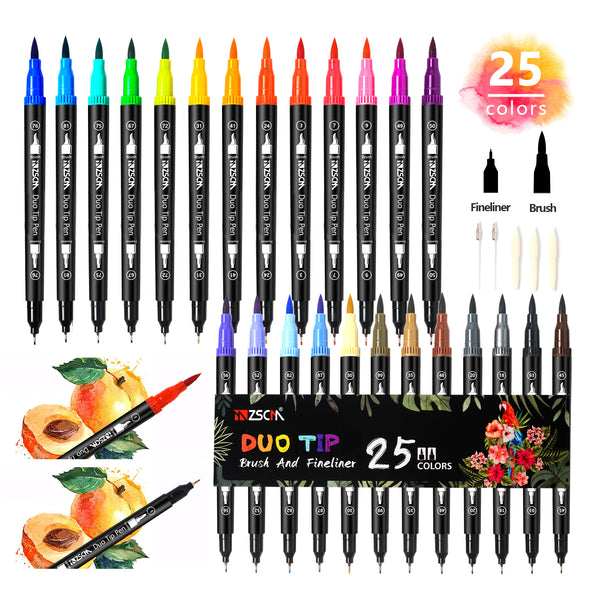 ZSCM 32 Colors Duo Tip Brush Markers Art Pen Set, Artist Fine and Brush Tip Colored  Pens, for Kids Adult Coloring Books Christmas Cards Drawing, Note taking  Lettering Calligraphy Bullet Journaling