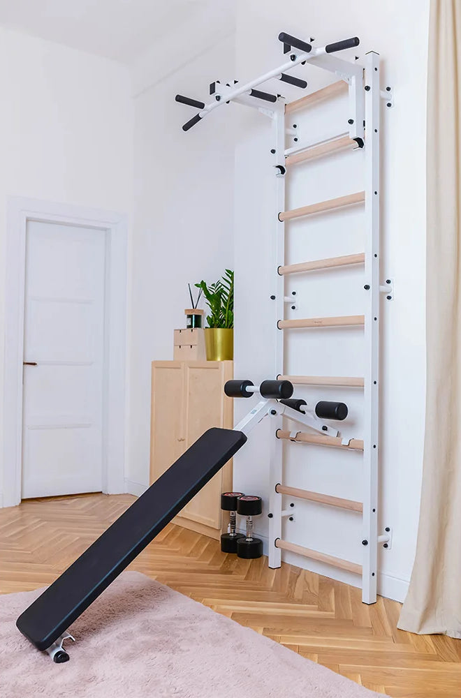 BenchK S7 White 722W with PB2W Steel Pull Up Bar Dip Bar Workout The Treadmill Factory