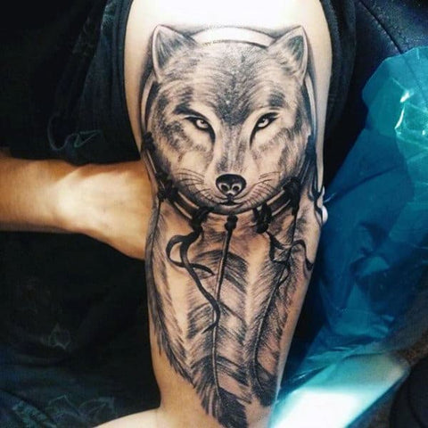 Tatouage Attrape-rêve capteur de rêve bras tête de loup unicolore 