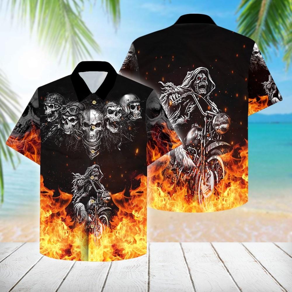 Download Grim Reaper Riding Motorcycles Flame Skull Hawaiian Aloha Shirts Kv Pinotee Store