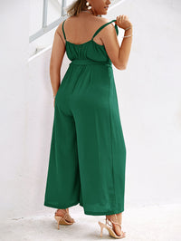 Thumbnail for Plus Size Belted Split Spaghetti Strap Pleated Jumpsuit - Miami Outfits