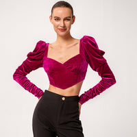 Thumbnail for Pointed Hem Puff Sleeve Velvet Crop Top - Miami Outfits