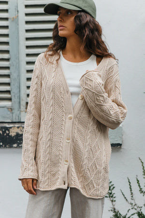 Cohen Unisex Cable Knit Cardigan - Beige - HAUS of TRADE