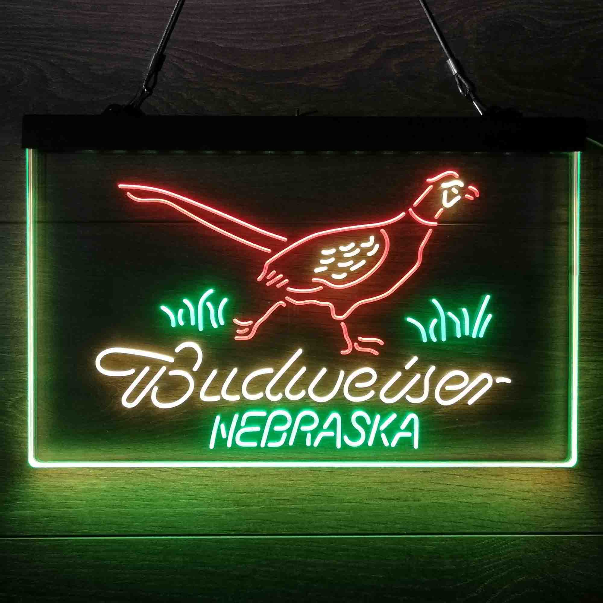 Nebraska Pheasant Hunter Budweiser's Neon 3-Color LED Sign