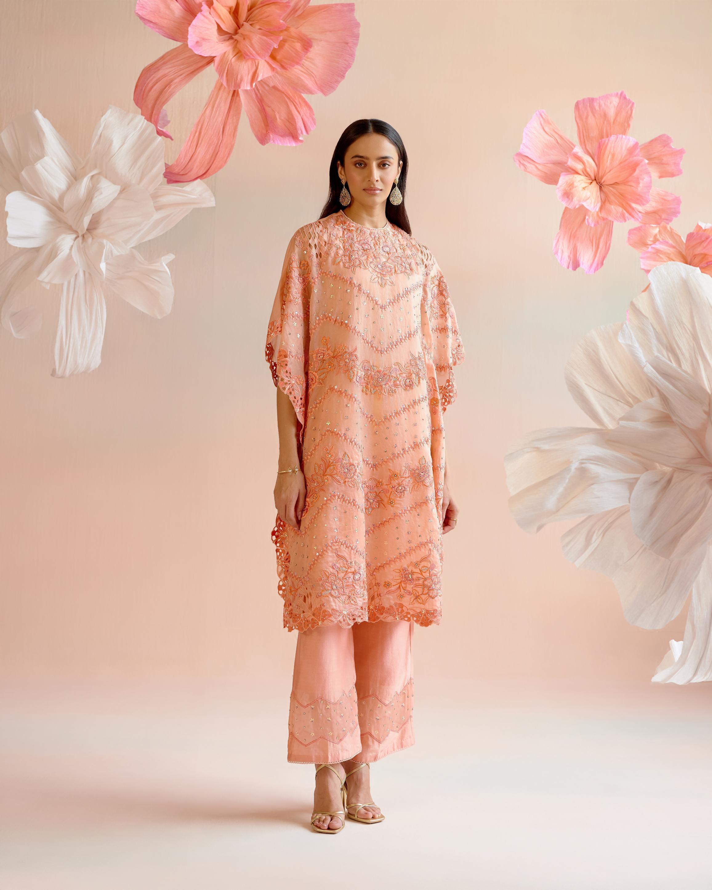 APRICOT MULTI-TONAL CUTWORK KAFTAN